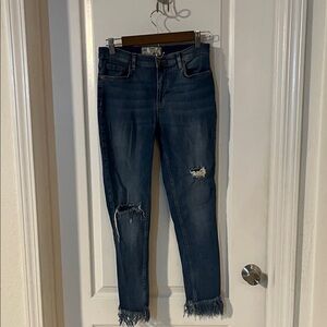 Free People Blue Distressed Cropped Jeans